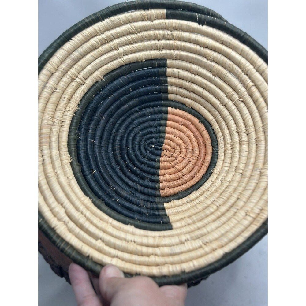 Sisal African Basket Bowl in Tan Peach Black Block Circular Wall Art